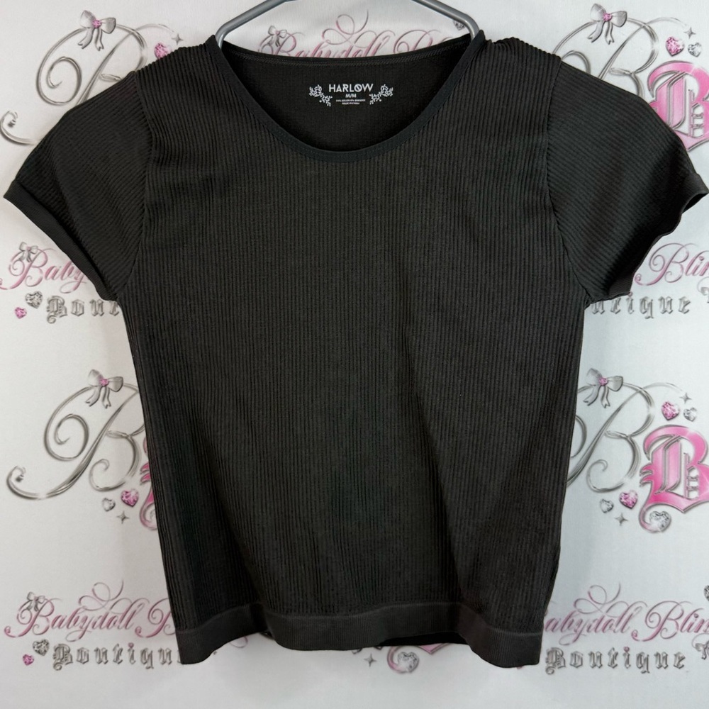 Harlow T-shirt top stretchy dark grey Black Women's Top cropped shirt
